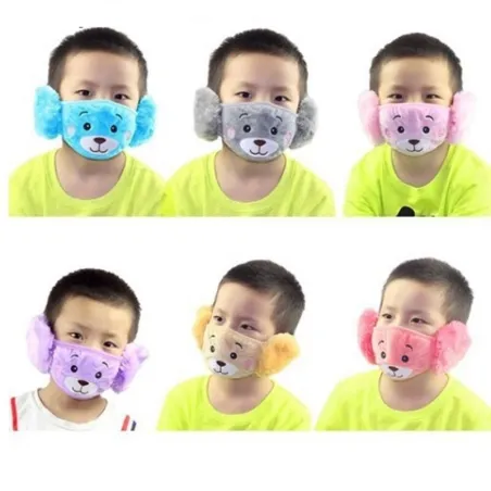 2 en 1 - muffes d'oreilles / masque visage pour les enfants - ours en peluche