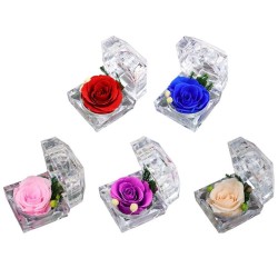 Zakonserwowana świeża róża - kryształowe pudełko na biżuterię - ślub - WalentynkiWalentynki