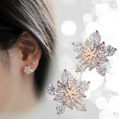 Aretescopos de nieve de cristal - pendientes de oro rosa