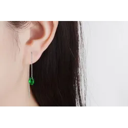AretesPendientes de plata largo con zirconia verde