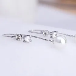 Long earrings with crystal & white pearl