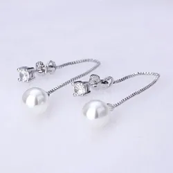 Long earrings with crystal & white pearl