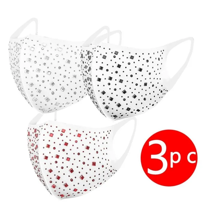 3 - 4 bitar - skyddande ansikte /mouth mask - glitter - rhinestones - återanvändbar