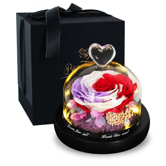 Preserved eternal rose - glass box with light - Valentine's day / wedding gift