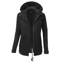 Warm hooded jacket - long - with zipper