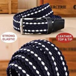 Braided elastic belt - leather - unisex