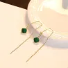 Gold plated long earrings - square emerald - 925 sterling silver