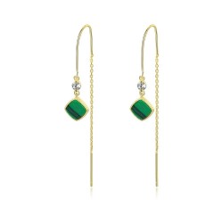 Gold plated long earrings - square emerald - 925 sterling silverEarrings