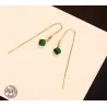 Gold plated long earrings - square emerald - 925 sterling silver