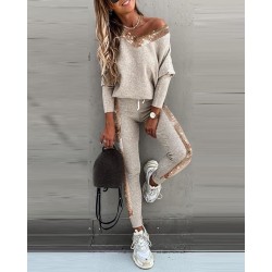 Fashionable tracksuit with sequins - set with long sleeve top & pantsBlouses & shirts