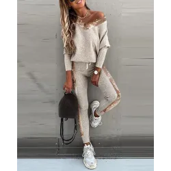 Modischer Tracksuit mit Pailletten - Set mit langem Ärmel Top & Hose