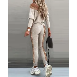 Combinaison à la mode avec paillettes - set avec haut à manches longues & pantalon