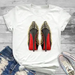 Chaussures à talon - t-shirt imprimé - manches courtes