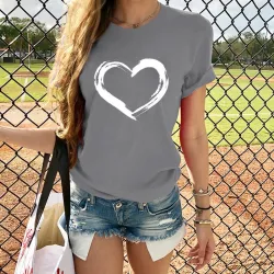 Blusas y camisasCamiseta impresa en corazón - manga corta