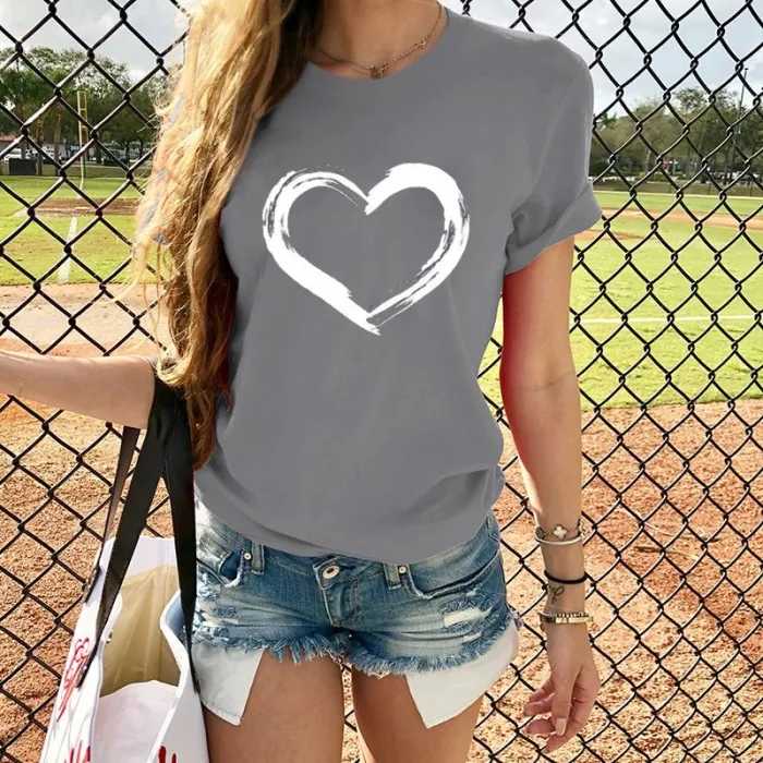 Blusas y camisasCamiseta impresa en corazón - manga corta