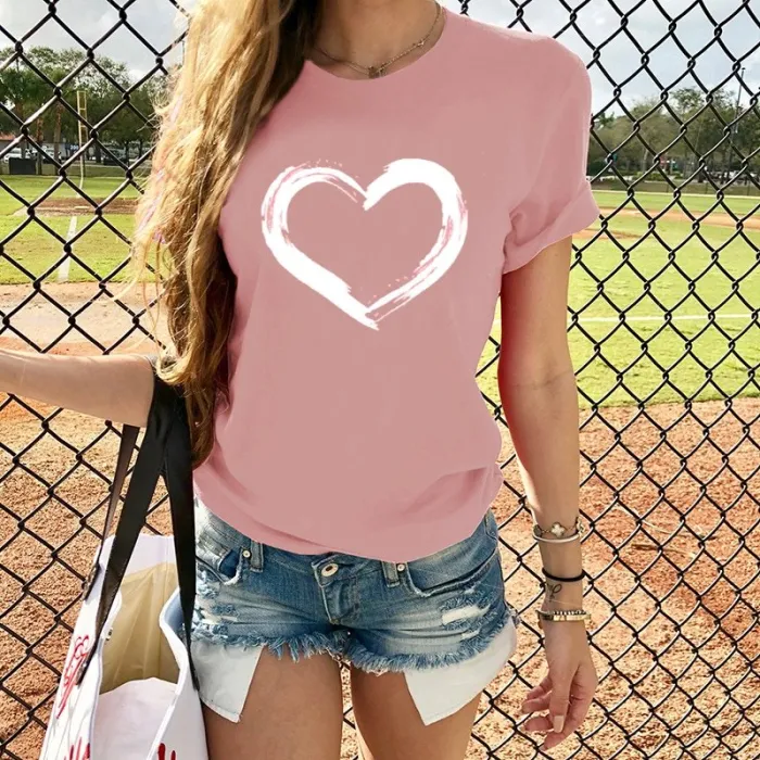 Blusas y camisasCamiseta impresa en corazón - manga corta