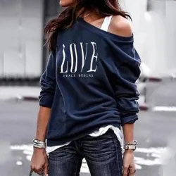 Sexy top - löysät off-shoulderit - pitkähihainen t-paita - Love print
