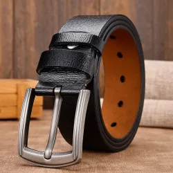 Ceinture en cuir véritable - boucle en métal vintage