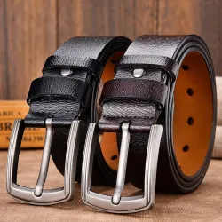 Ceinture en cuir véritable - boucle en métal vintage