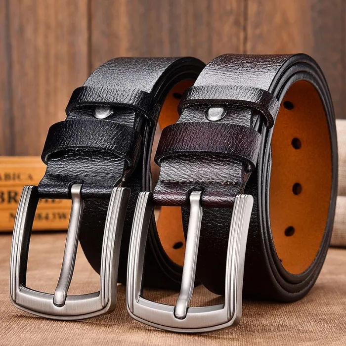 Ceinture en cuir véritable - boucle en métal vintage