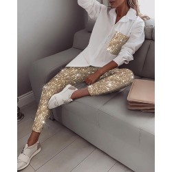 Sequin long sleeve shirt & glitter shiny pant - setBlouses & shirts