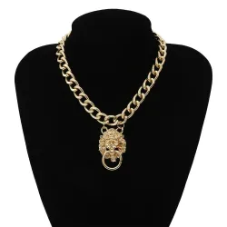Chaîne courte avec tête de lion - collier en or
