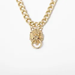 Chaîne courte avec tête de lion - collier en or