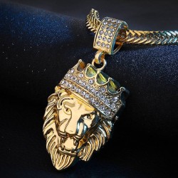 Crowned lion pendant - gold necklace