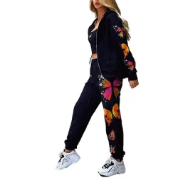 Hoodies & JerséisTrajes de moda con mariposas impresas - capucha / pantalones - conjunto
