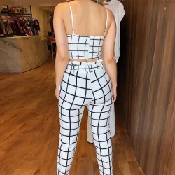 Sleeveless top & pantalon - plaid set