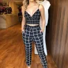 Sleeveless top & pantalon - plaid set