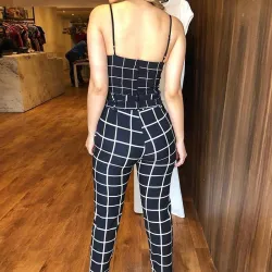 Sleeveless top & pantalon - plaid set