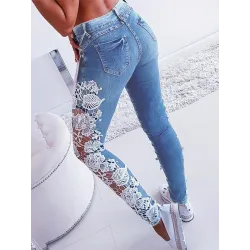 PantalonesVaqueros peludos sexy - pantalones cortos con encaje floral