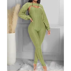 Elegante tuta a costine con texture - manica lunga superiore - cut-out back - set
