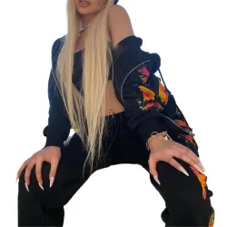 Hoodies & JerséisTrajes de moda con mariposas impresas - capucha / pantalones - conjunto