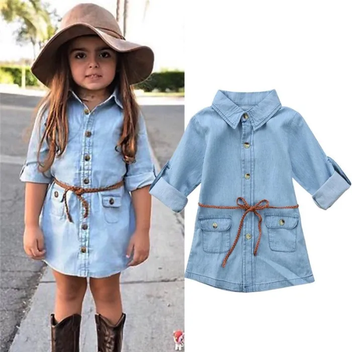 Overhemd met lange mouwen en knopen - mini-denimjurk voor meisjesKinderen