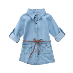 Overhemd met lange mouwen en knopen - mini-denimjurk voor meisjesKinderen