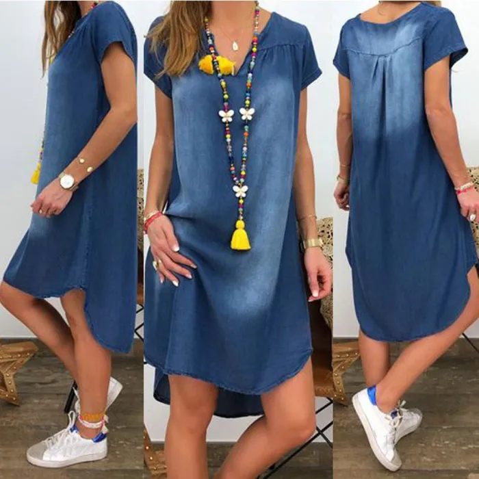 Short sleeve denim -vaatteet - V-neck