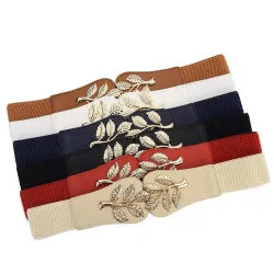 Modeable elastisk bred bälte - blad emblem buckle
