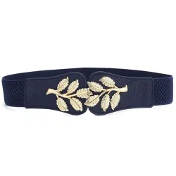 Correia larga elástica na moda - fivela de emblema de folhas
