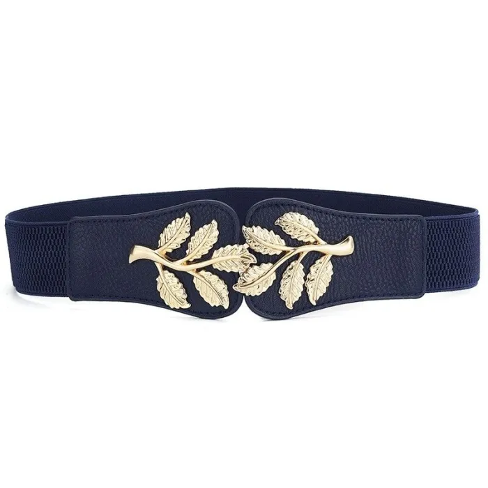 CinturonesCinturón elástico de moda - hojas emblema hebilla