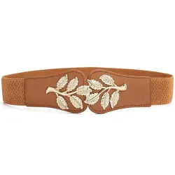 Modeable elastisk bred bälte - blad emblem buckle