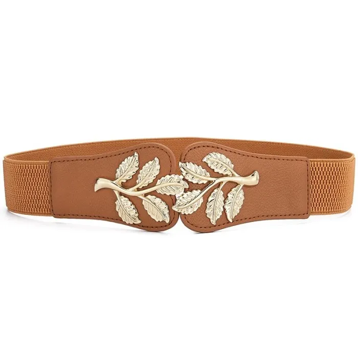 Modeable elastisk bred bälte - blad emblem buckle