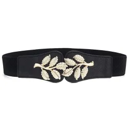 Modeable elastisk bred bälte - blad emblem buckle