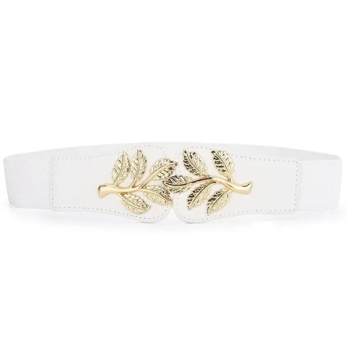 Modeable elastisk bred bälte - blad emblem buckle