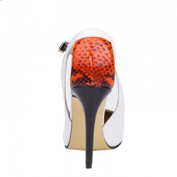 Elegant high heel pumps - white sandals with ankle strap - snake pattern