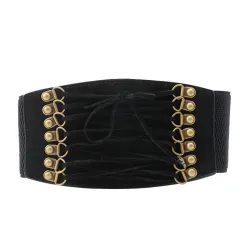 Ceinture rétro - large boucle et cordes - corset en cuir élastique