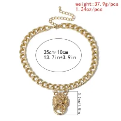 CollarCadena corta Hip-hop con cabeza de león - collar de oro