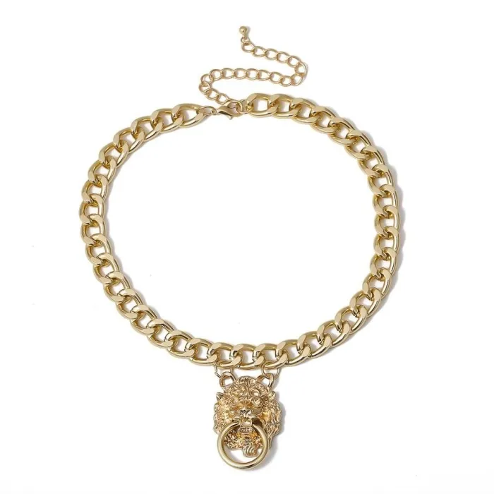 Hip-hop short chain with lion's head - gold necklace