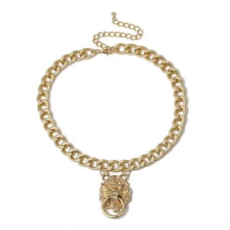 Chaîne courte avec tête de lion - collier en or